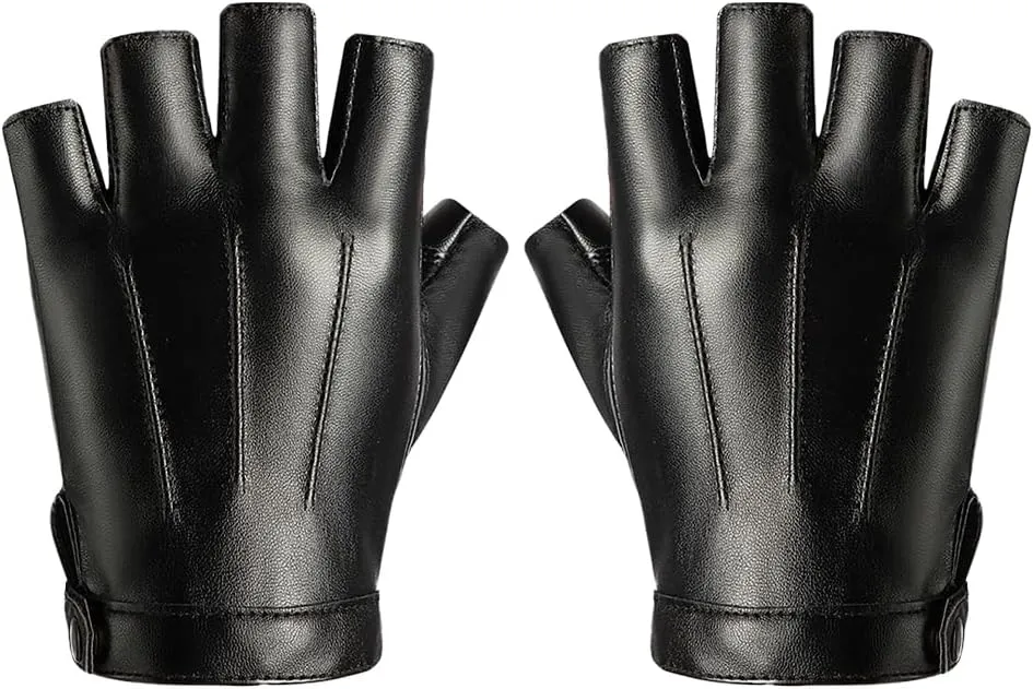 1 Pair PU Faux Leather Gloves Half Finger Driving Gloves Classic Fingerless Gloves Outdoor Sport Mittens Black Cosplay Costume Gloves Touch Screen Gloves