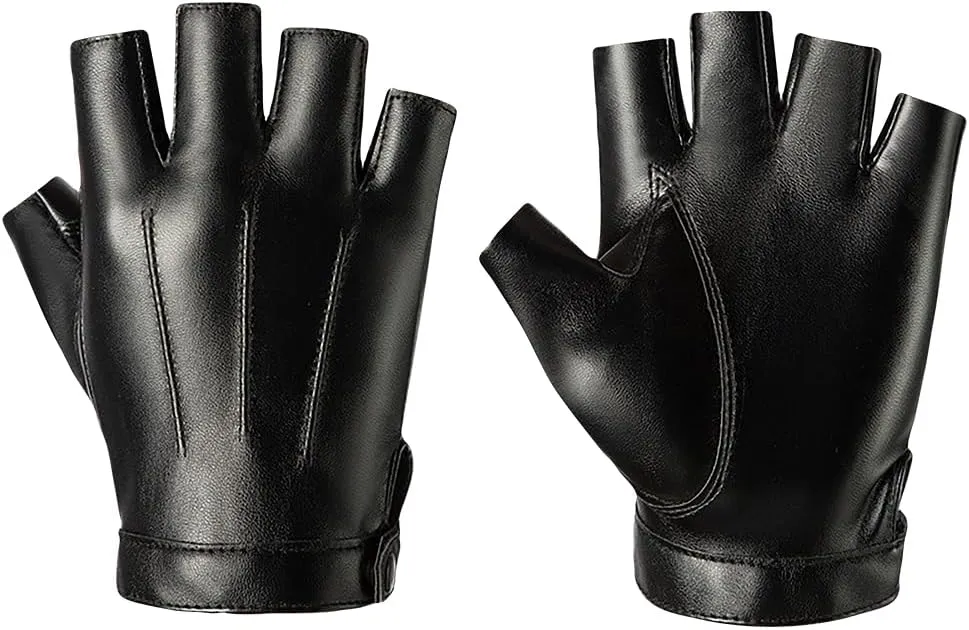 1 Pair PU Leather Fingerless Driving Gloves Outdoor Sport Half Finger Gloves Black Halloween Cosplay Gloves for Men Women