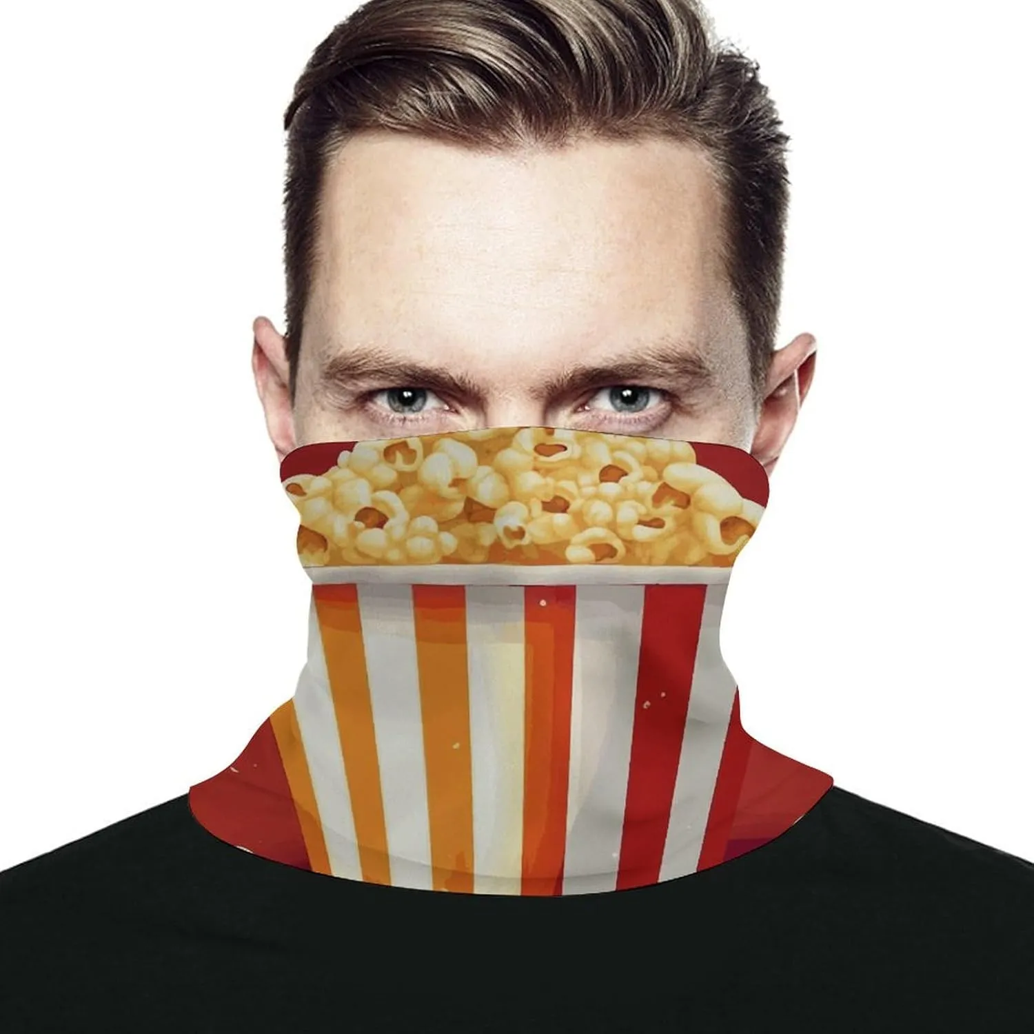 Cartoon Popcorn Face Mask for Cold Weather Neck Gaiter Scarf Windproof Bandana for Men Women Elastic Balaclava Headbands for Motorcycle Cycling Riding Skiing Party
