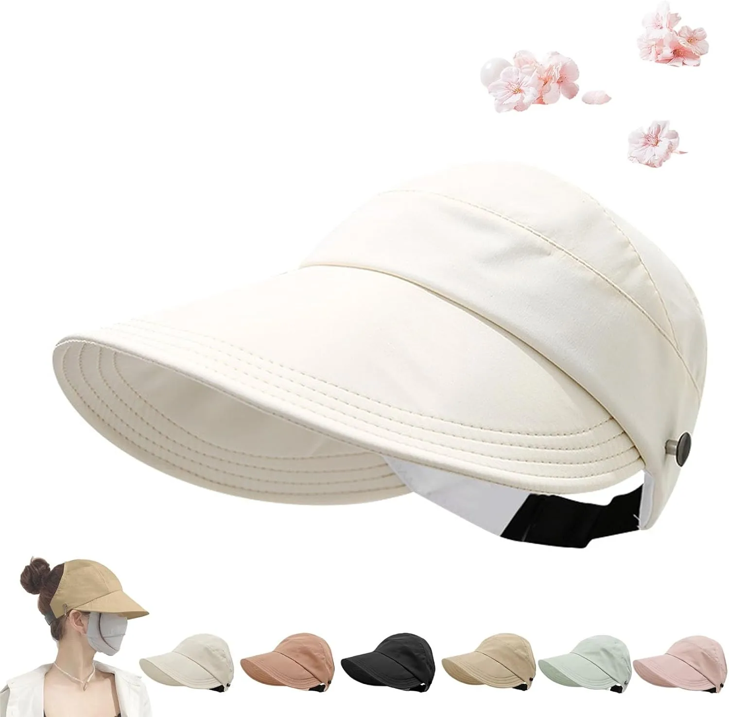 Classupery Outdoor UV Protection Hollow Top Sun Hat, Women's Wide Brim Breathable Empty Top Summer Sun Hat - Adjustable