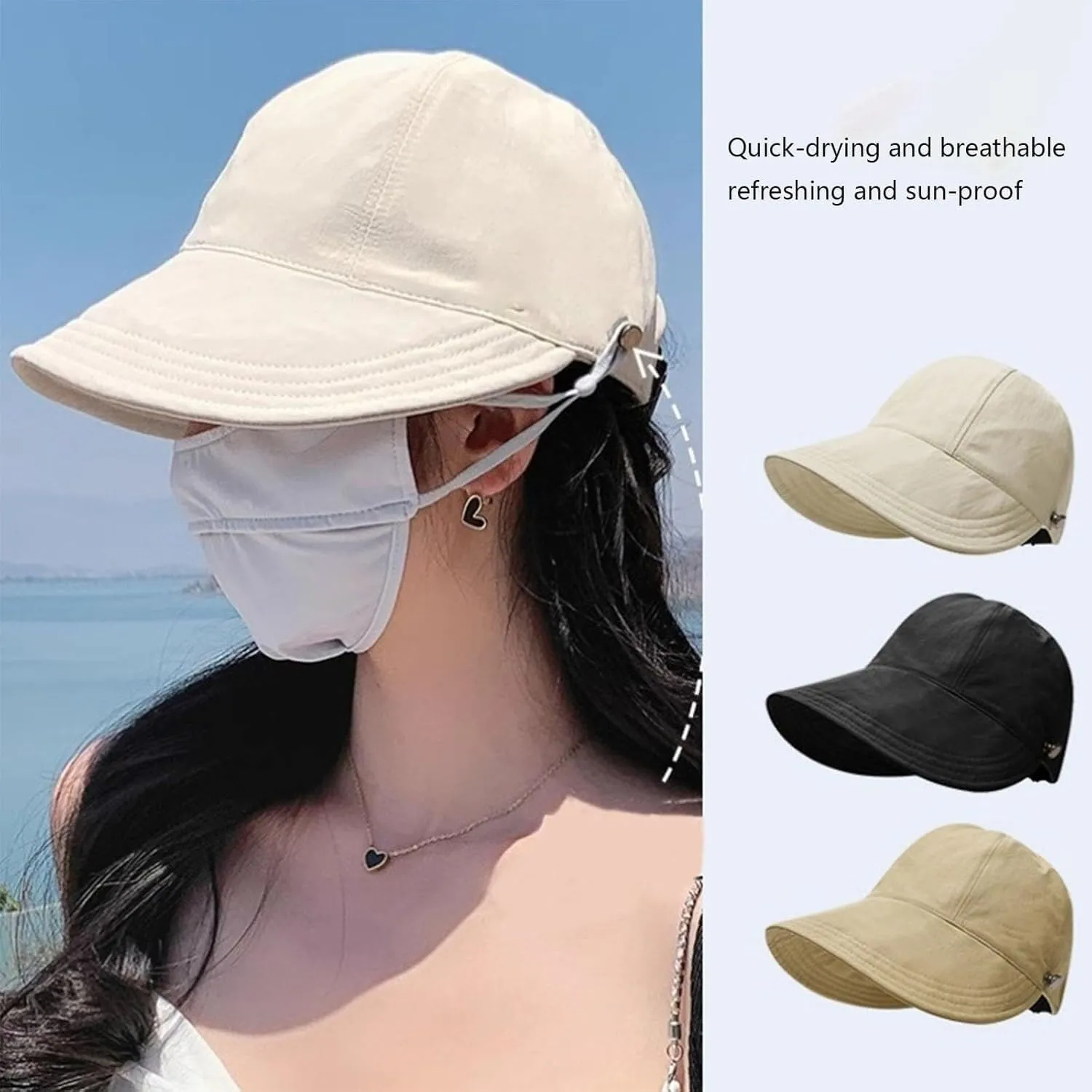 Classupery Outdoor UV Protection Hollow Top Sun Hat, Women's Wide Brim Breathable Empty Top Summer Sun Hat - Adjustable