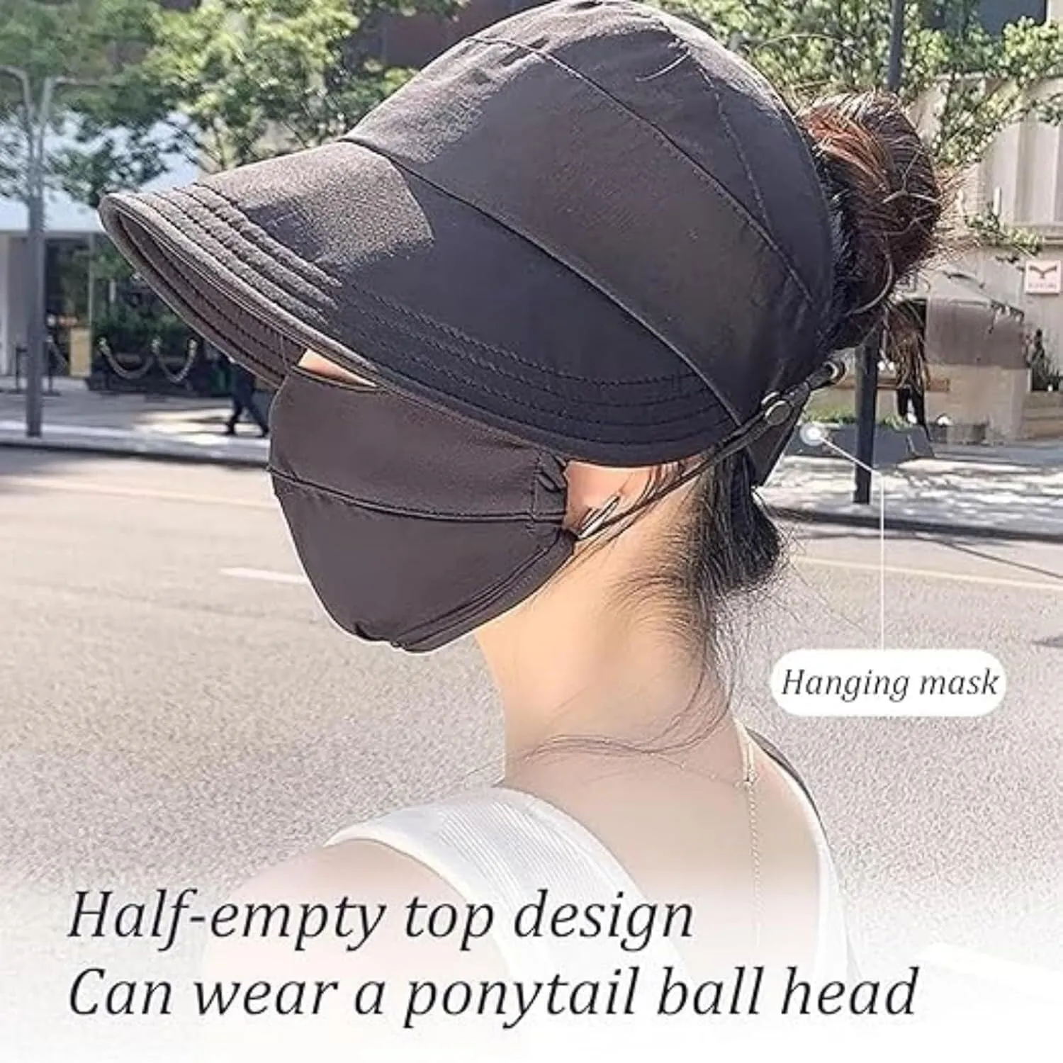 Classupery Outdoor UV Protection Hollow Top Sun Hat, Women's Wide Brim Breathable Empty Top Summer Sun Hat - Adjustable