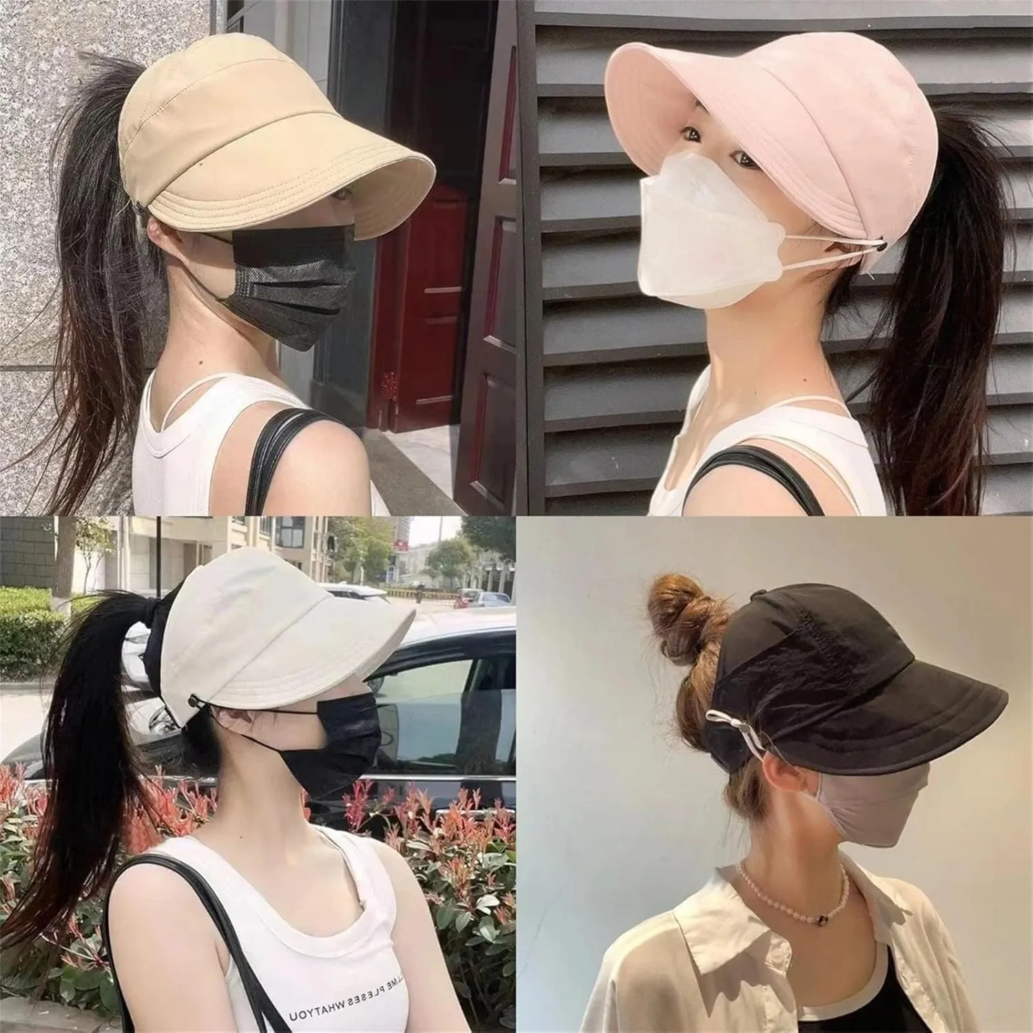 Classupery Outdoor UV Protection Hollow Top Sun Hat, Women's Wide Brim Breathable Empty Top Summer Sun Hat - Adjustable