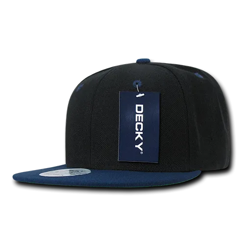 Decky 351 - Blank 2-Tone Snapback Hat, 6 Panel Flat Bill Cap - CASE Pricing