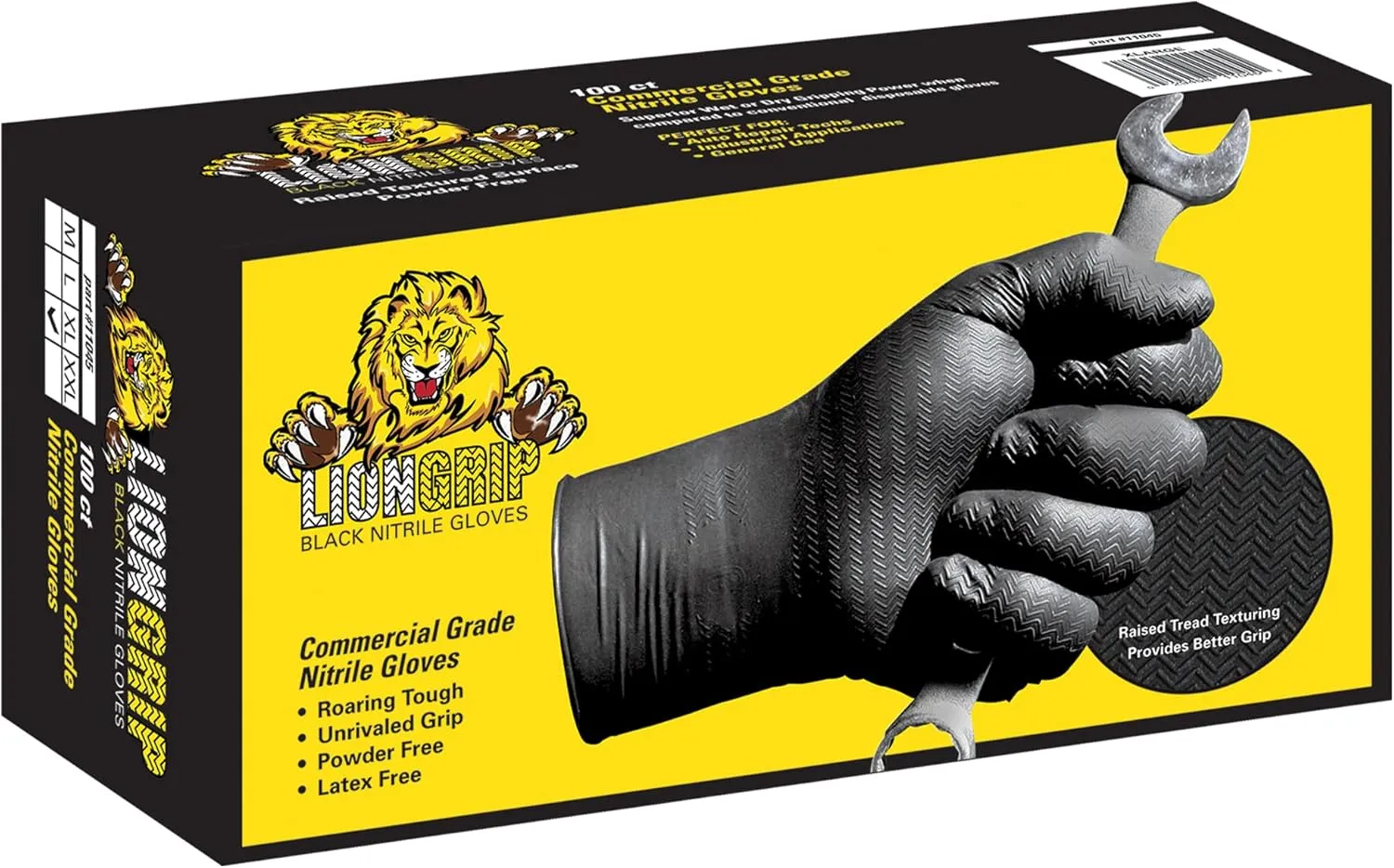 EPPCO LionGrip 7-Mil Black Nitrile Gloves Disposable Powder Free, Latex Free Textured Superior Grip Glove