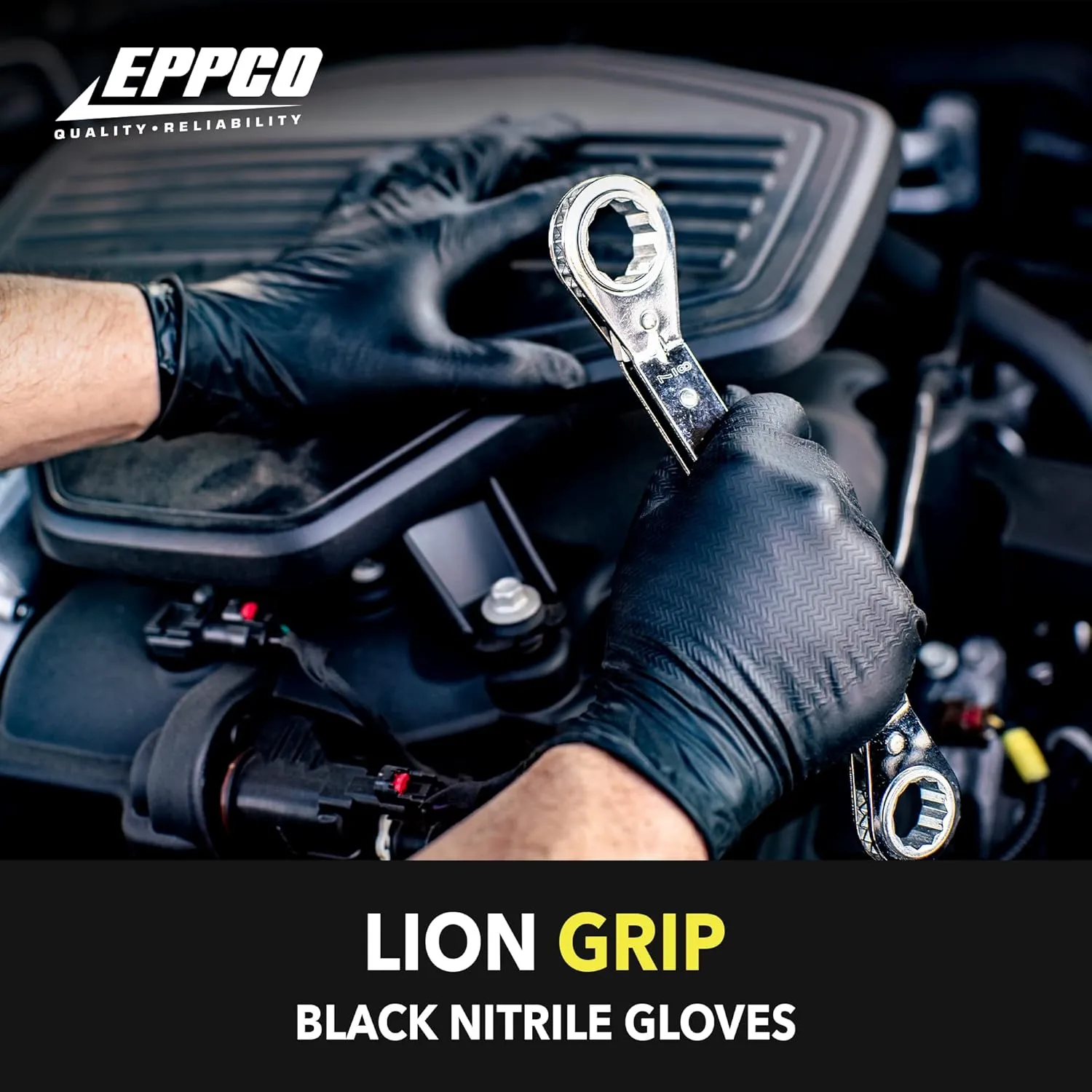 EPPCO LionGrip 7-Mil Black Nitrile Gloves Disposable Powder Free, Latex Free Textured Superior Grip Glove
