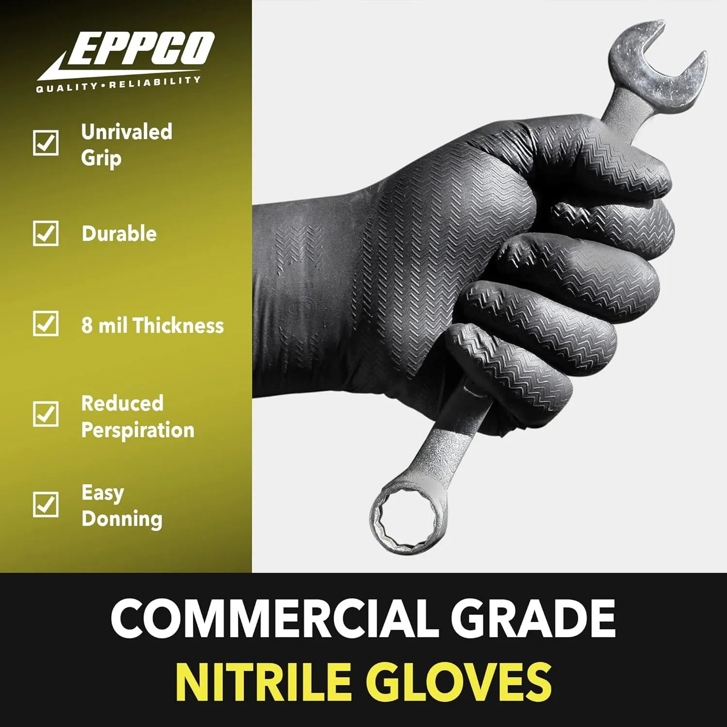 EPPCO LionGrip 7-Mil Black Nitrile Gloves Disposable Powder Free, Latex Free Textured Superior Grip Glove