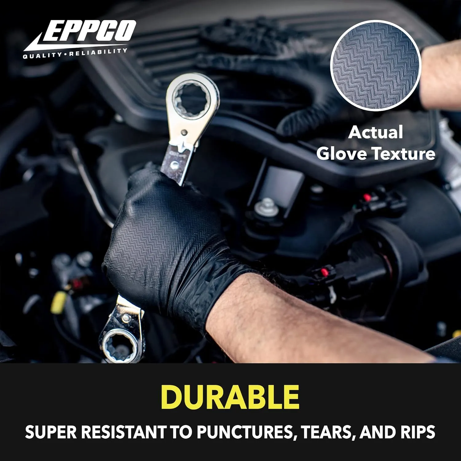 EPPCO LionGrip 7-Mil Black Nitrile Gloves Disposable Powder Free, Latex Free Textured Superior Grip Glove