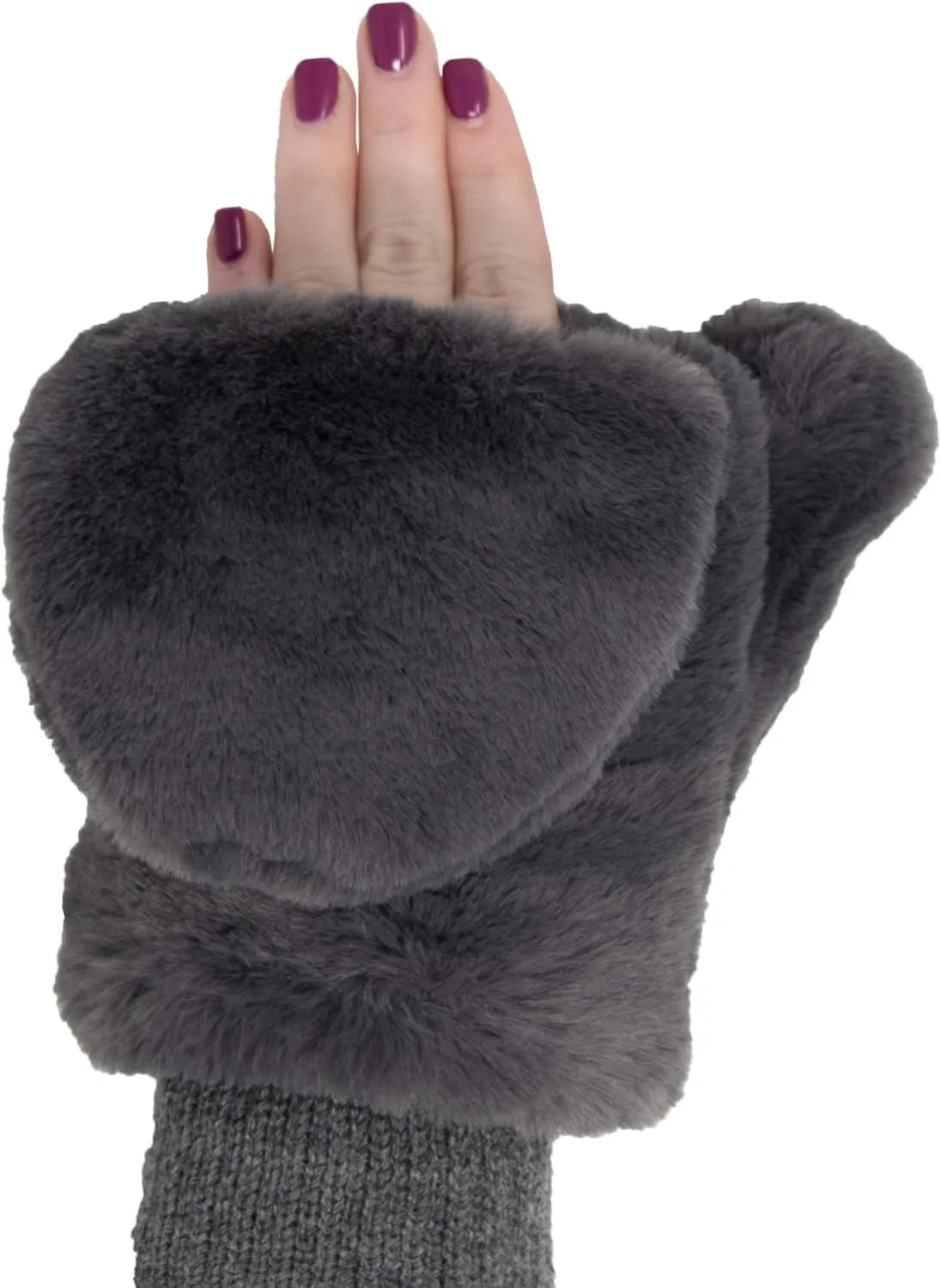 Funky Junque Faux Fur Flip Mittens Womens Warm Convertible Fingerless Gloves