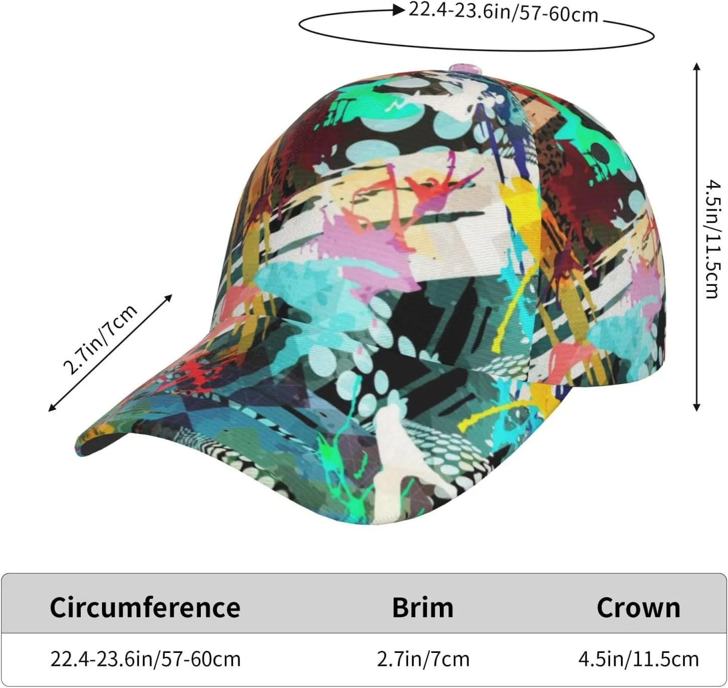 Funny Graffiti Hats Colorful Graffiti Baseball Cap Adjustable Snapback Trucker Hat for Women Men
