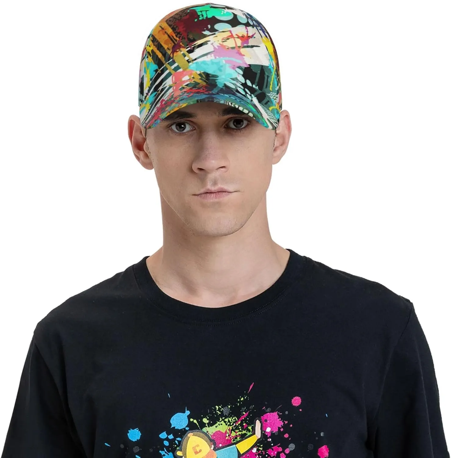 Funny Graffiti Hats Colorful Graffiti Baseball Cap Adjustable Snapback Trucker Hat for Women Men