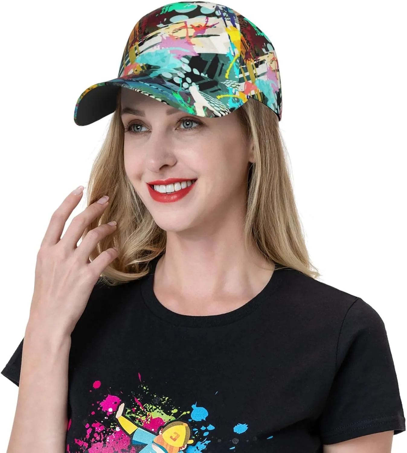 Funny Graffiti Hats Colorful Graffiti Baseball Cap Adjustable Snapback Trucker Hat for Women Men