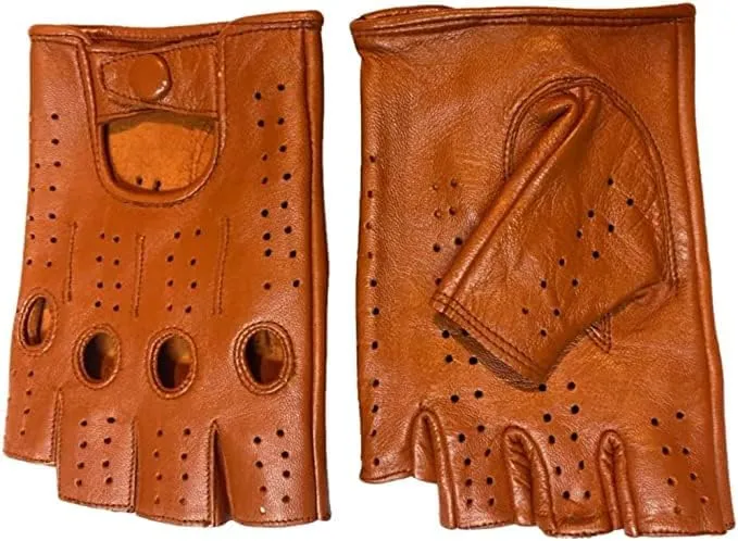 Gerrit Men's Genuine Sheep Leather Half Finger Driving Cycling Motorbike Exercise and Fitness Fingerless Unlined Gloves, XX-Large, Cognac