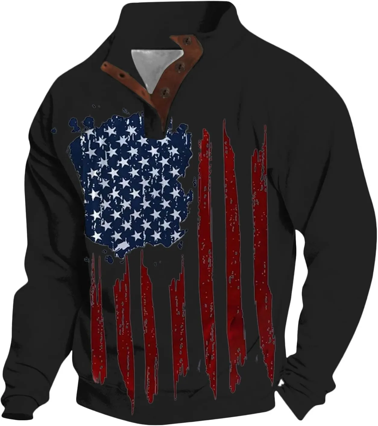 Graphic Hoodies for Men American Flag Corduroy Sweatshirt Oversized Lightweight Stand Collar Button Up Pullover Tops