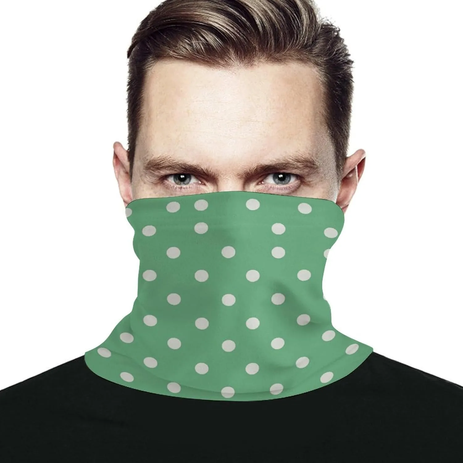 Green Polka Dots Face Mask for Cold Weather Neck Gaiter Scarf Windproof Bandana for Men Women Elastic Balaclava Headbands for Motorcycle Cycling Riding Skiing Party