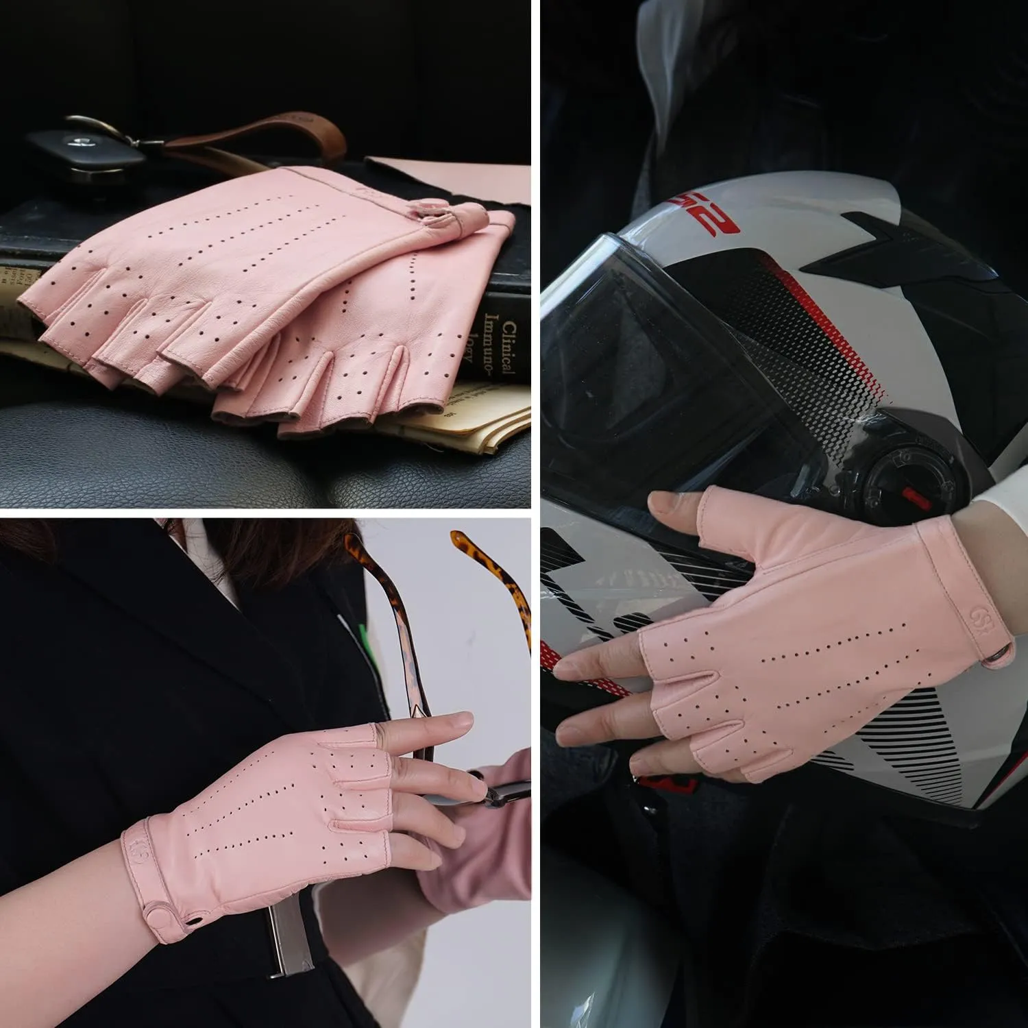 GSG Women Fingerless Leather Gloves - Driving Motorcycle Biker Gloves - Unlined Half Finger