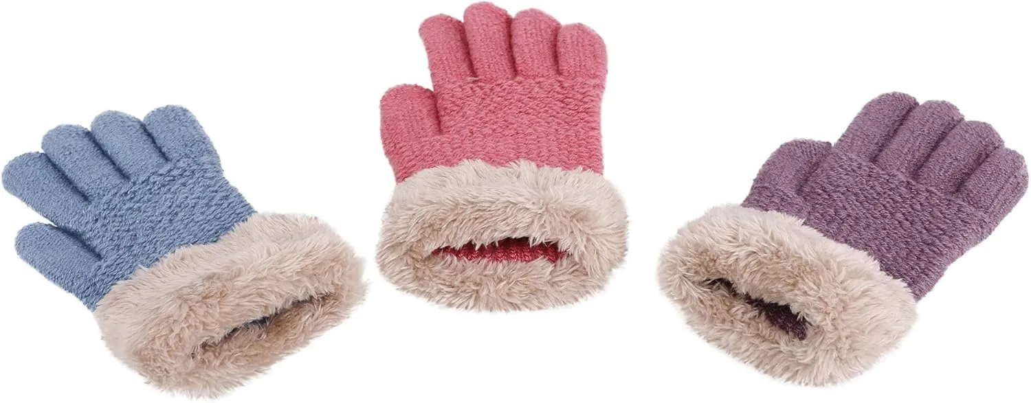 Halconia 2/3 Pack Kids Touchscreen Winter Knit Gloves w/Faux Fur Cuff