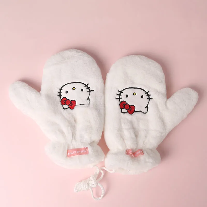 Hello Kitty White Fluffy Mittens