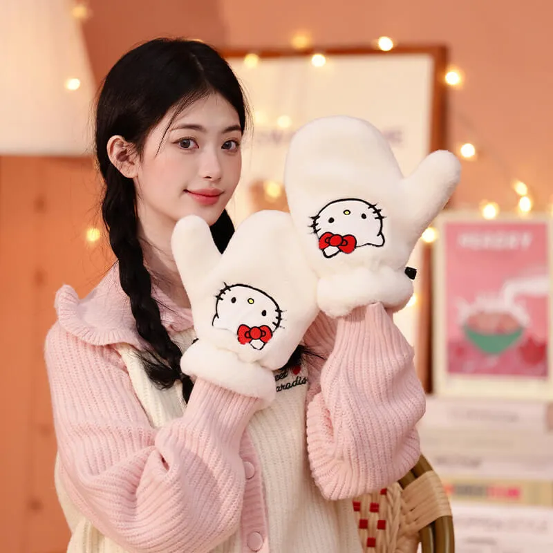 Hello Kitty White Fluffy Mittens