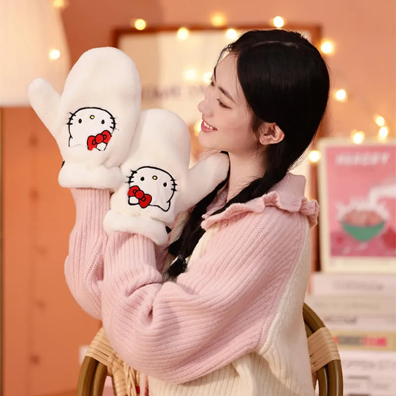 Hello Kitty White Fluffy Mittens