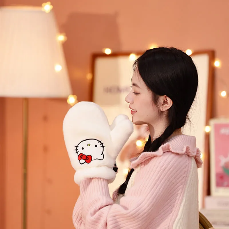 Hello Kitty White Fluffy Mittens