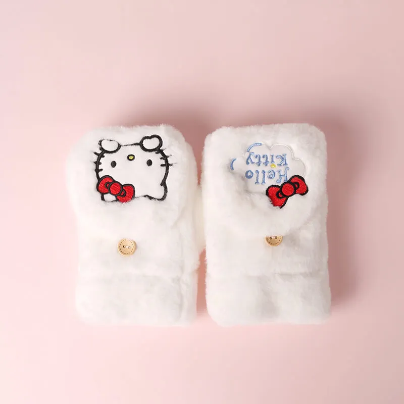 Hello Kitty White Fluffy Mittens