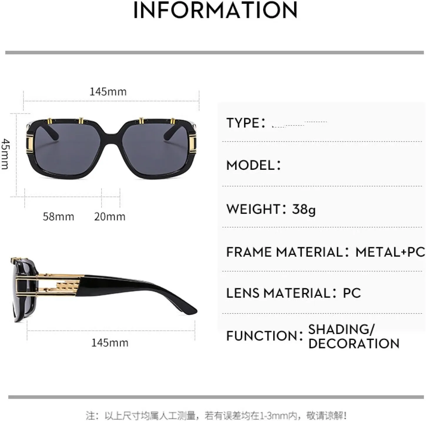 Large Frame Sunglasses Men Women Retro Fashion Metal Eyewear Outdoor Travel Driving Riding Sun Glasses Uv400