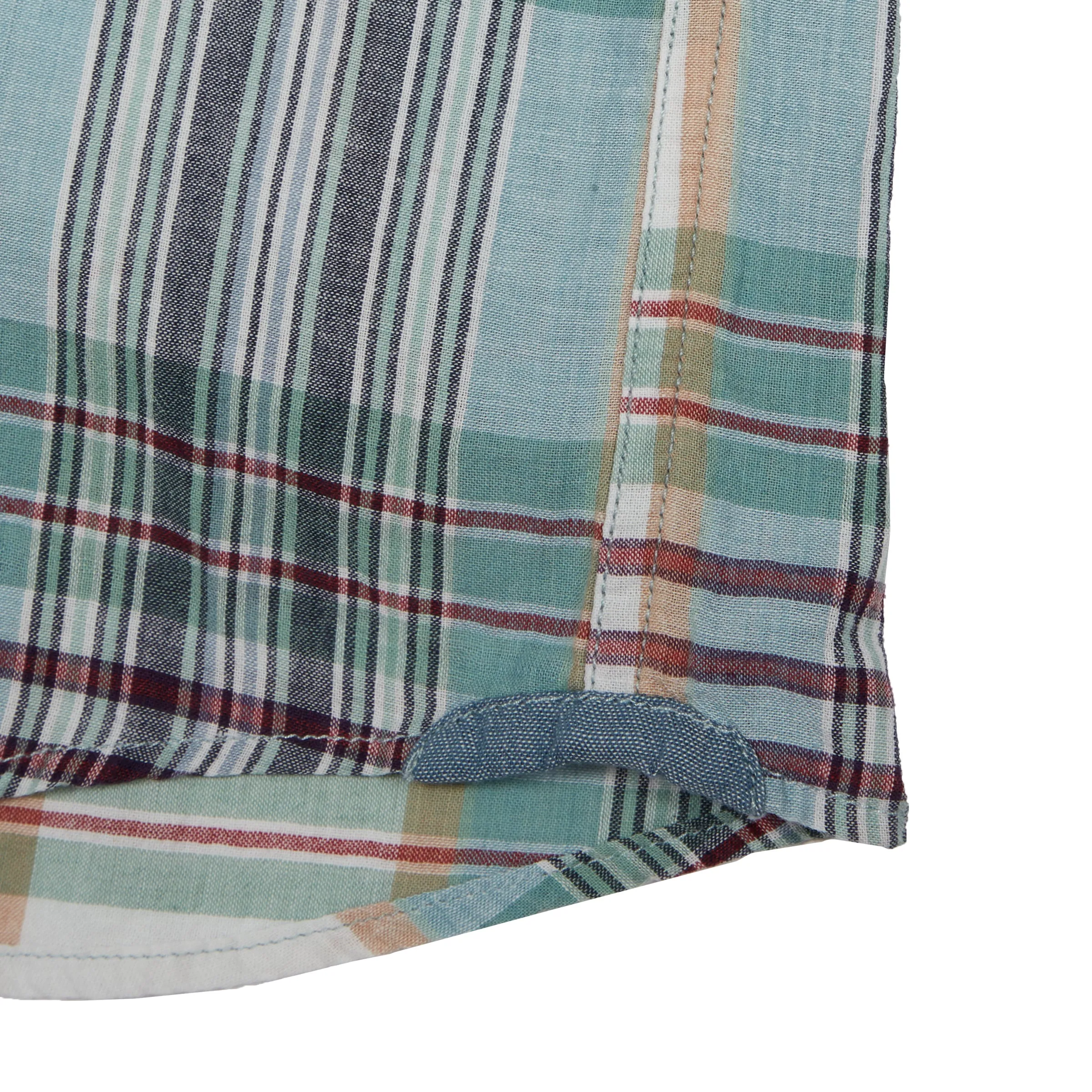 Livingstone's Classic Madras Plaid Short Sleeve Shirt - Lunar Rock Blue Tan