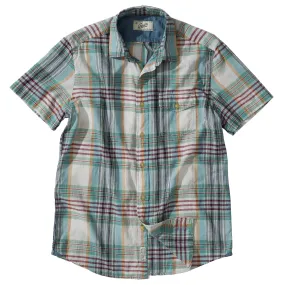 Livingstone's Classic Madras Plaid Short Sleeve Shirt - Lunar Rock Blue Tan