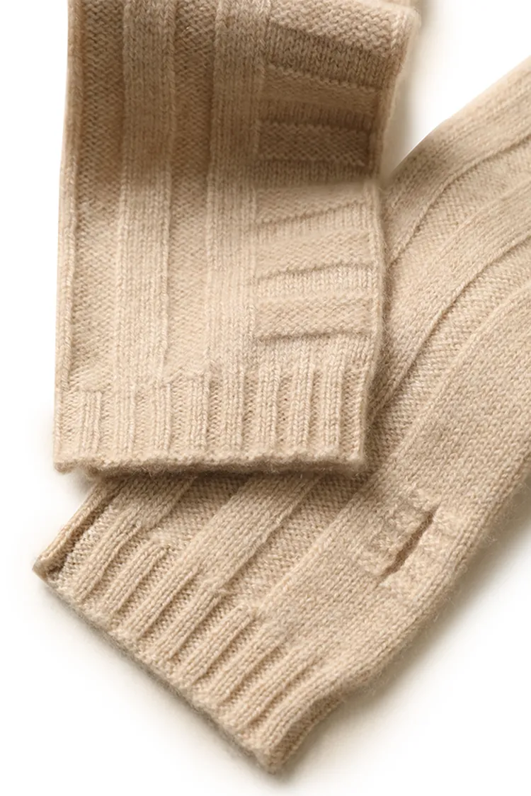 Long-cuff 100 Cashmere Knit Fingerless Gloves