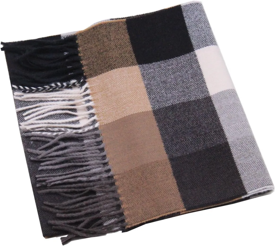 Lucky Leaf Women Men Winter Luxury Cozy Wool Warm Tartan Checked Plaid Wrap Scarf