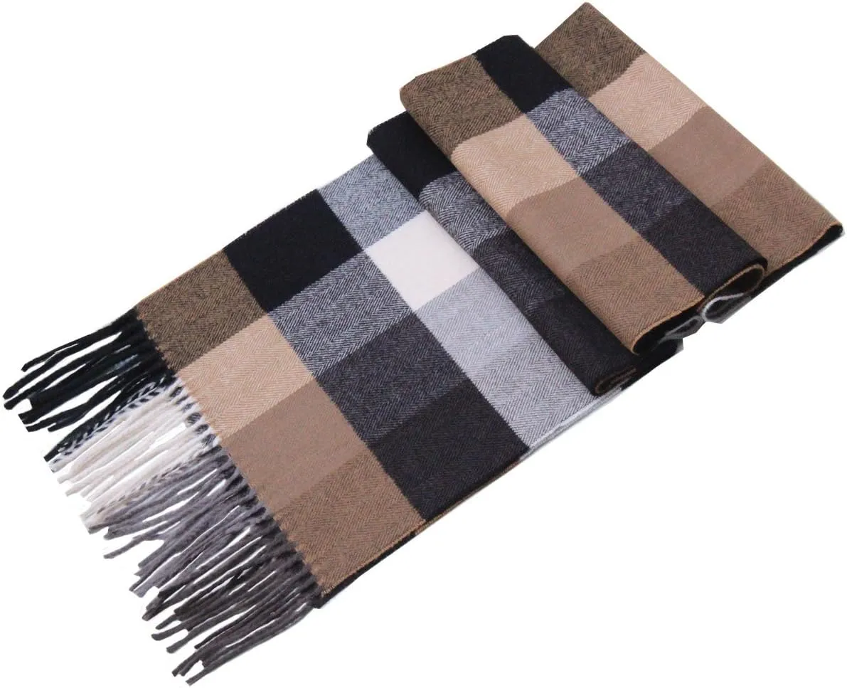 Lucky Leaf Women Men Winter Luxury Cozy Wool Warm Tartan Checked Plaid Wrap Scarf