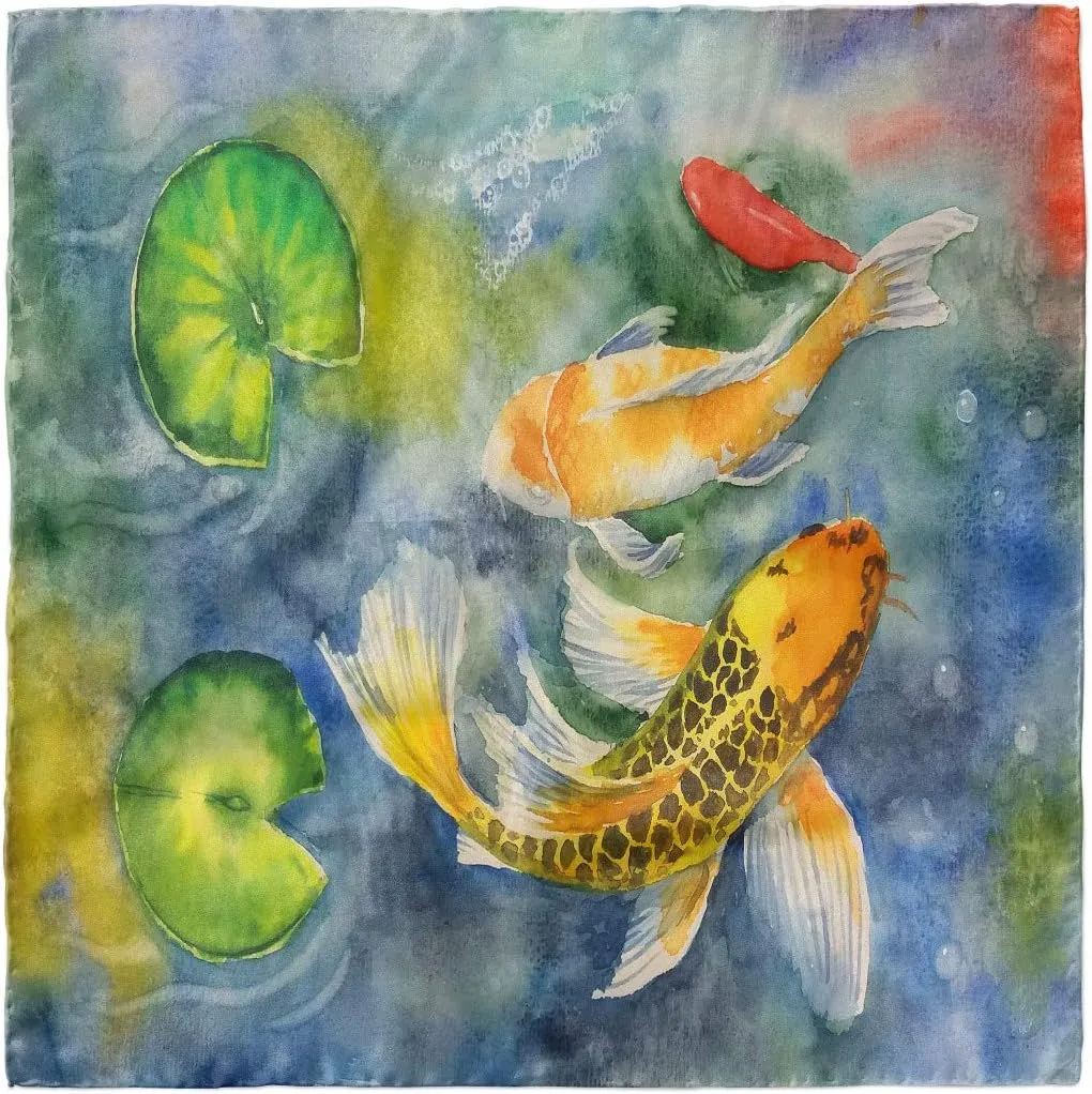 Lunarable Koi Fish Head Scarf, Oriental Watercolor Aqua, Hair Wrap