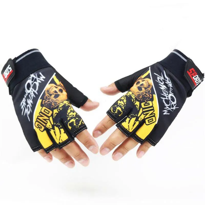 Men's Fingerless Gloves With Skull Print