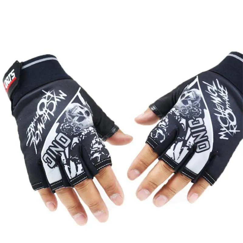 Men's Fingerless Gloves With Skull Print