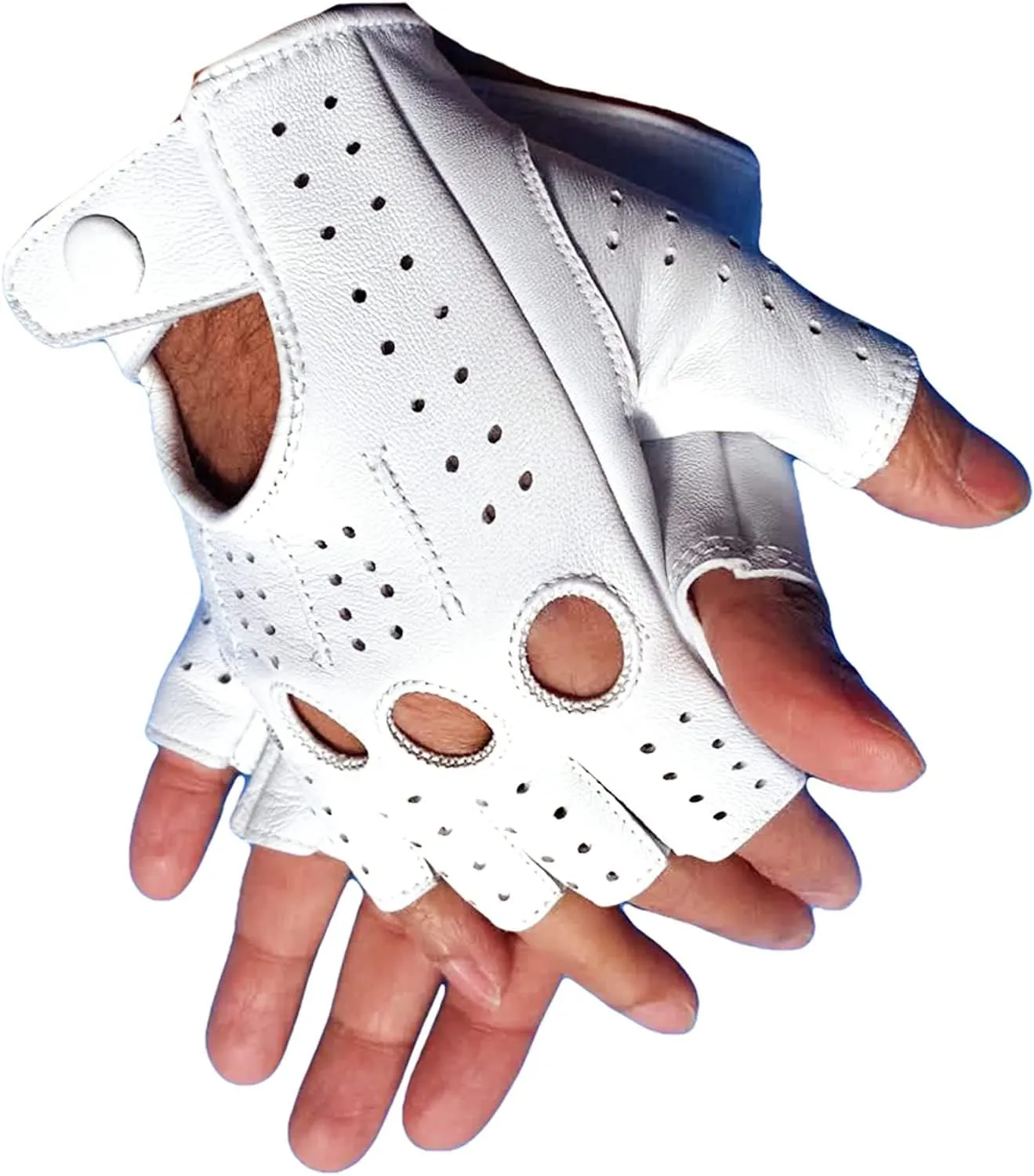 Men's Genuine Sheep Leather Half Finger Driving Cycling Motorbike Exercise and Fitness Fingerless Unlined Gloves