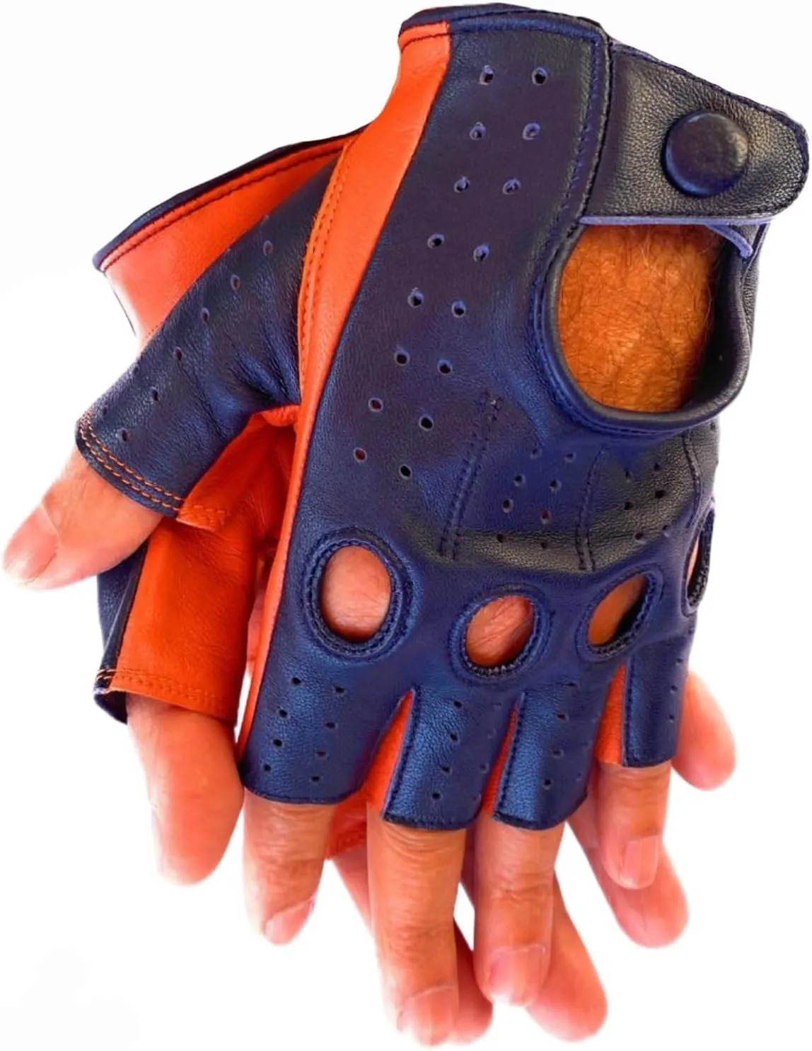 Men's Genuine Sheep Leather Half Finger Driving Cycling Motorbike Exercise and Fitness Fingerless Unlined Gloves
