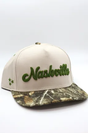 Nashville Chain Stitch Snapback in Camo and Olive