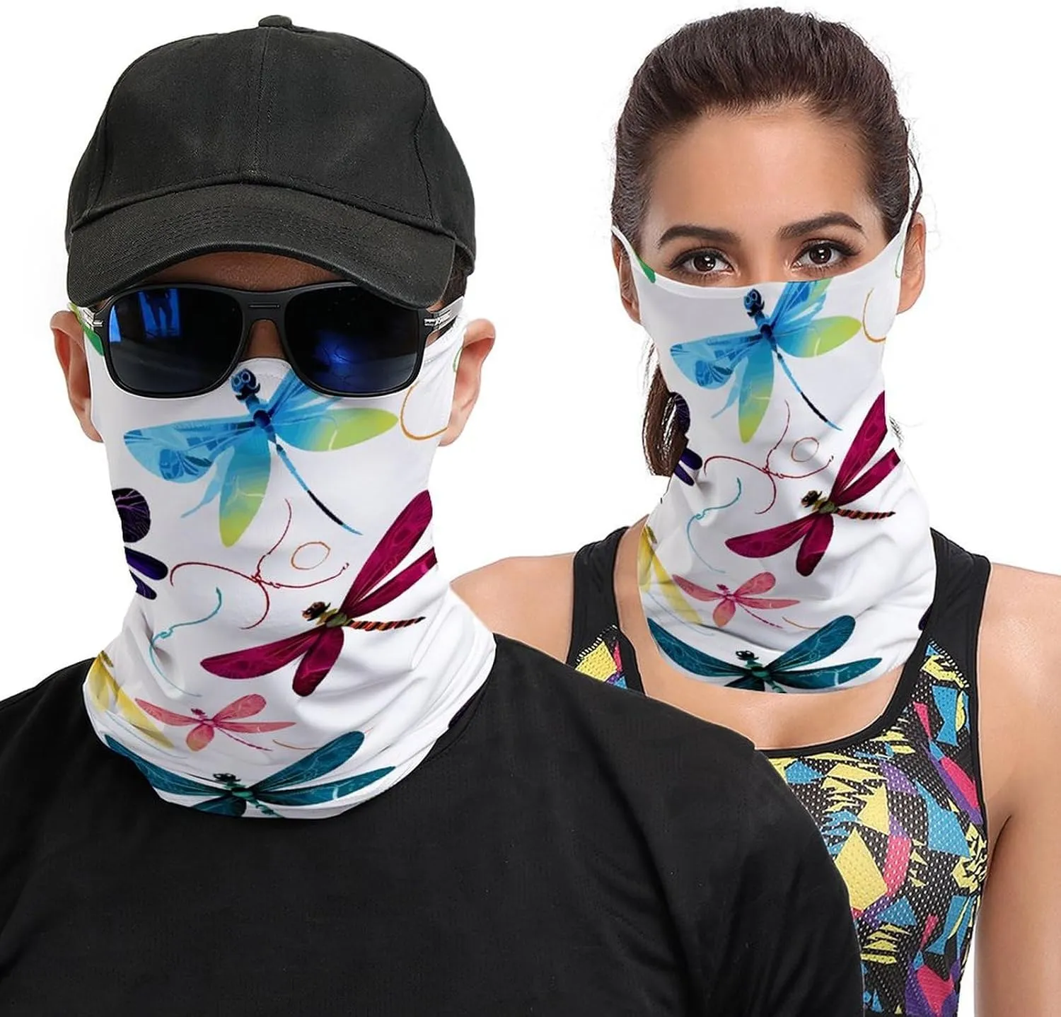 Neck Gaiter Colorful Dragonfly Face Mask for Travel Face Cover Scarf for Men Women Elastic Headbands Wind-proof Bandana for Skiing Fishing Hiking Cycling