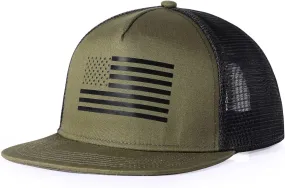 Oversize XXL American Flag Trucker Hat for Men Women,Flat Brim Adjustable Mesh Snapback Baseball Cap for Casual Wear