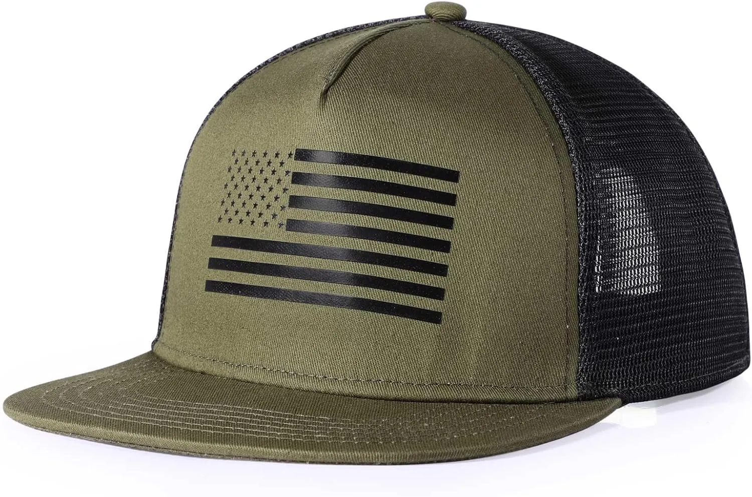 Oversize XXL American Flag Trucker Hat for Men Women,Flat Brim Adjustable Mesh Snapback Baseball Cap for Casual Wear