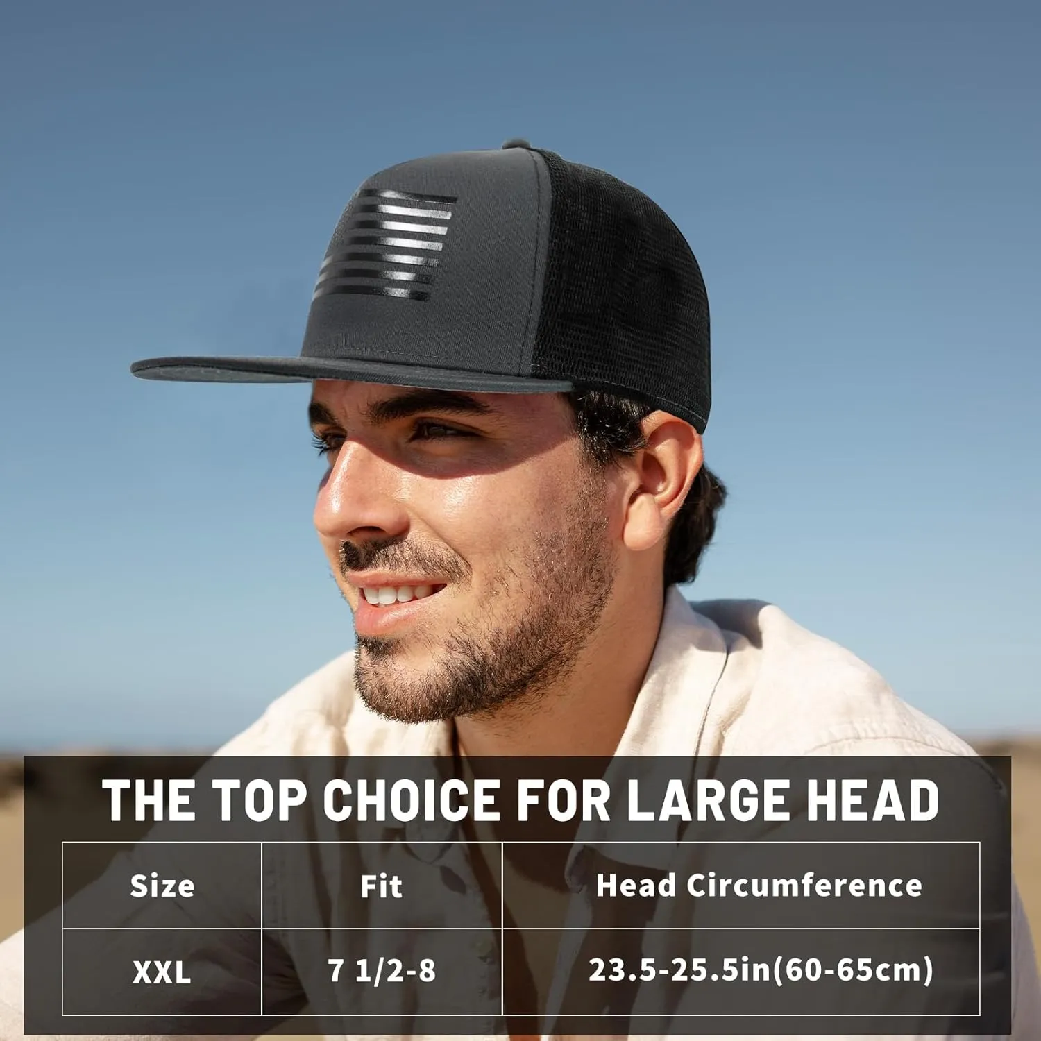 Oversize XXL American Flag Trucker Hat for Men Women,Flat Brim Adjustable Mesh Snapback Baseball Cap for Casual Wear