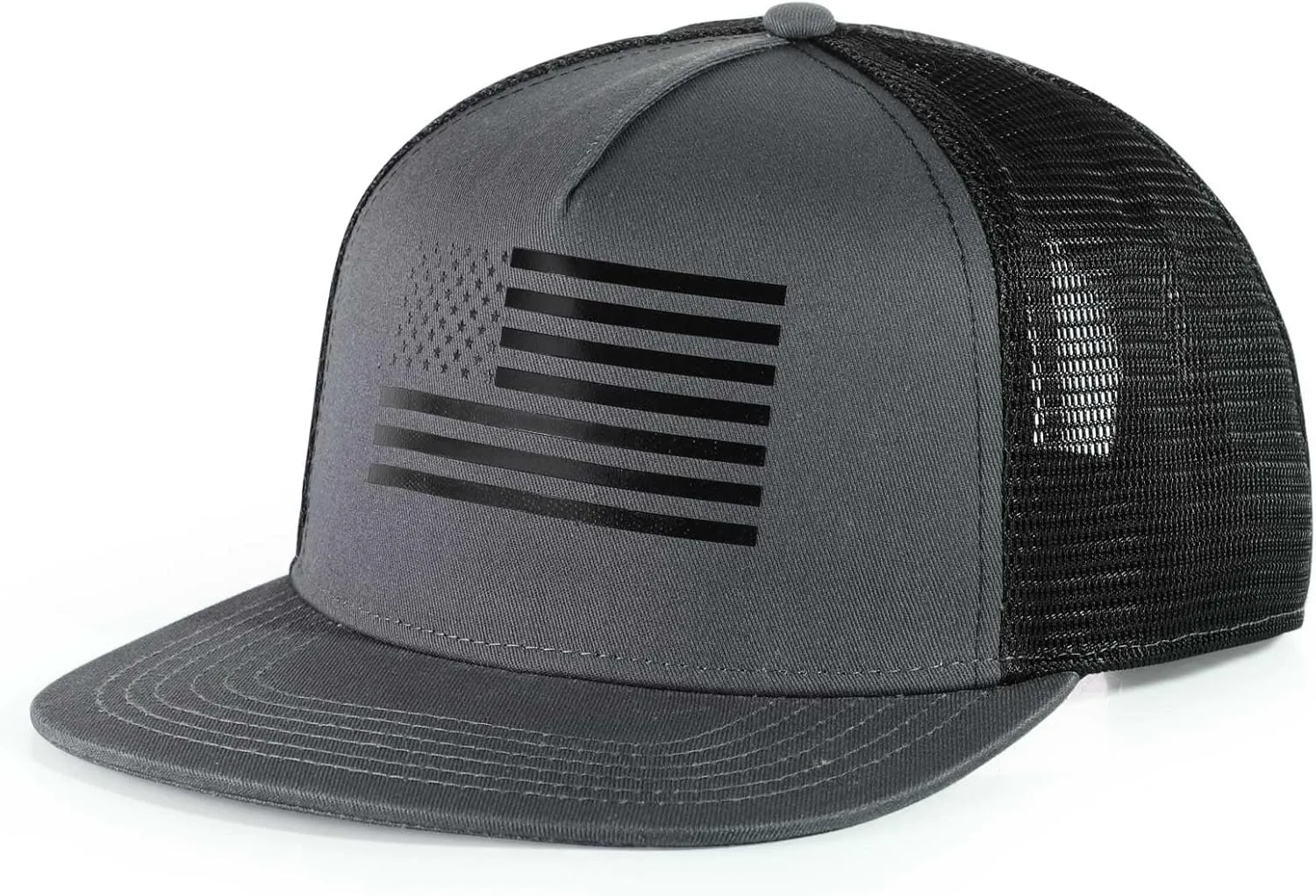 Oversize XXL American Flag Trucker Hat for Men Women,Flat Brim Adjustable Mesh Snapback Baseball Cap for Casual Wear