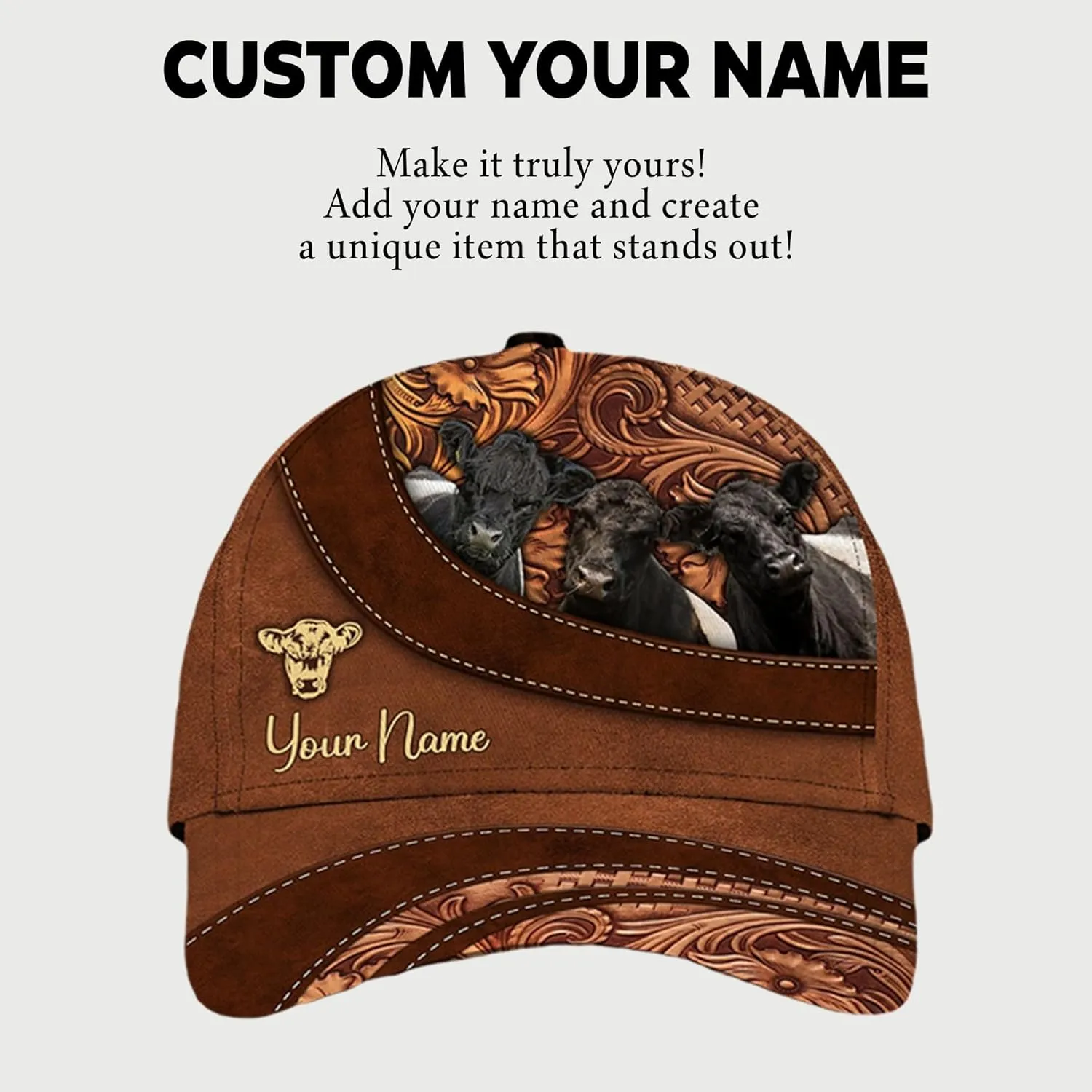 Personalised 3D Animal Cow and Leather Pattern Truckers Hats with Mesh Back Breathable Netback Caps Headwear for Farmer