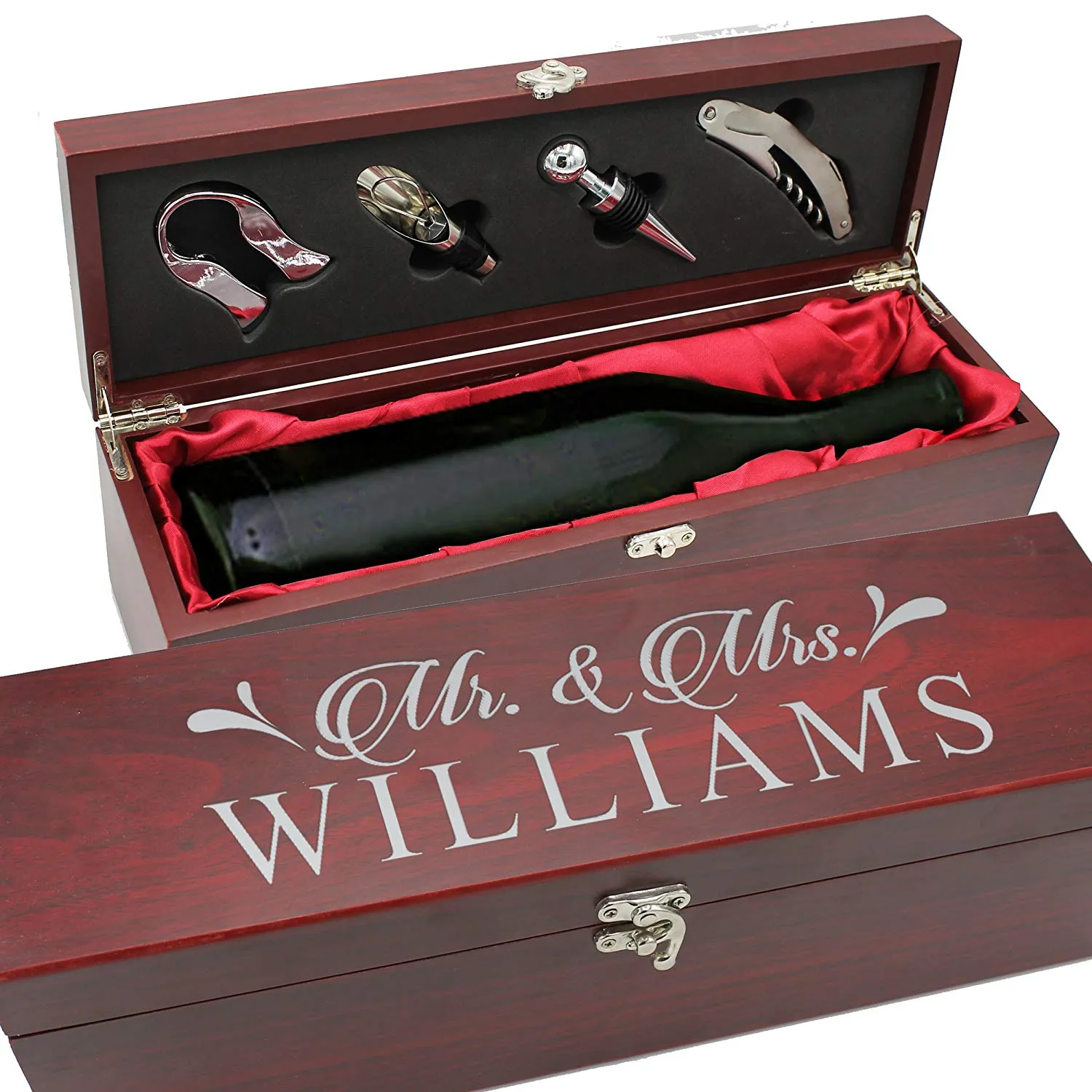 Personalized Wood Wine Box - Anniversary Ceremony Couples Wedding Wine Gift Box Holder