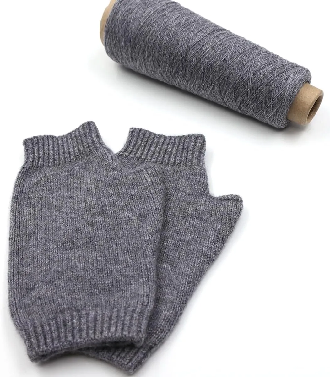 Pure Cashmere Women Men Unisex Fingerless Mittens Gloves Half Fingers, Thumb Hole Thick 3ply Yarn