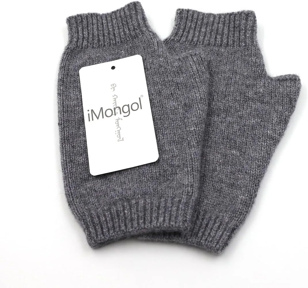 Pure Cashmere Women Men Unisex Fingerless Mittens Gloves Half Fingers, Thumb Hole Thick 3ply Yarn