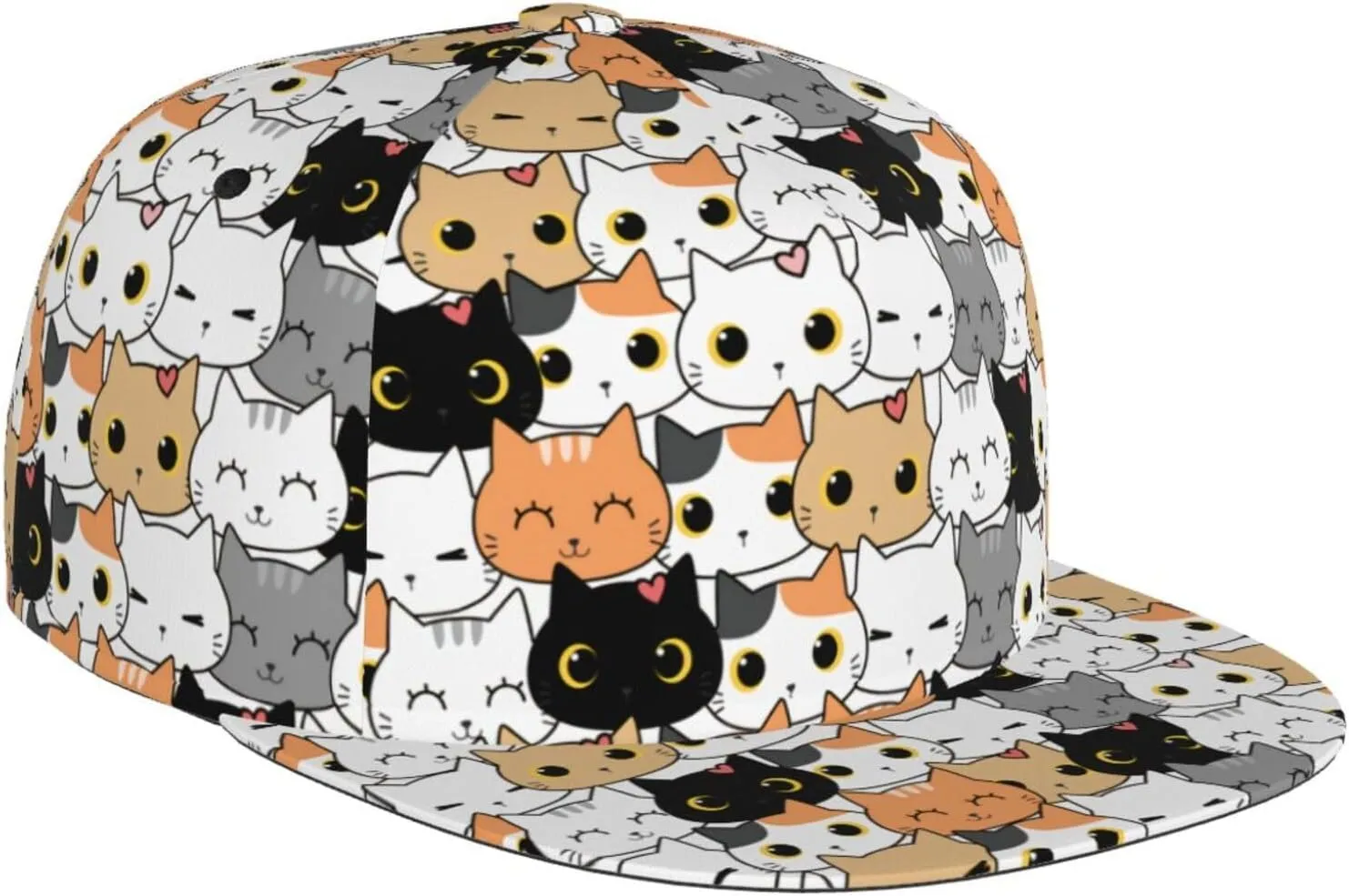 Snapback Hat for Men Women Funny Cat Baseball Cap Adjustable Dad Hat Fashion Hip Hop Style Flat Bill Hats Trucker Hat