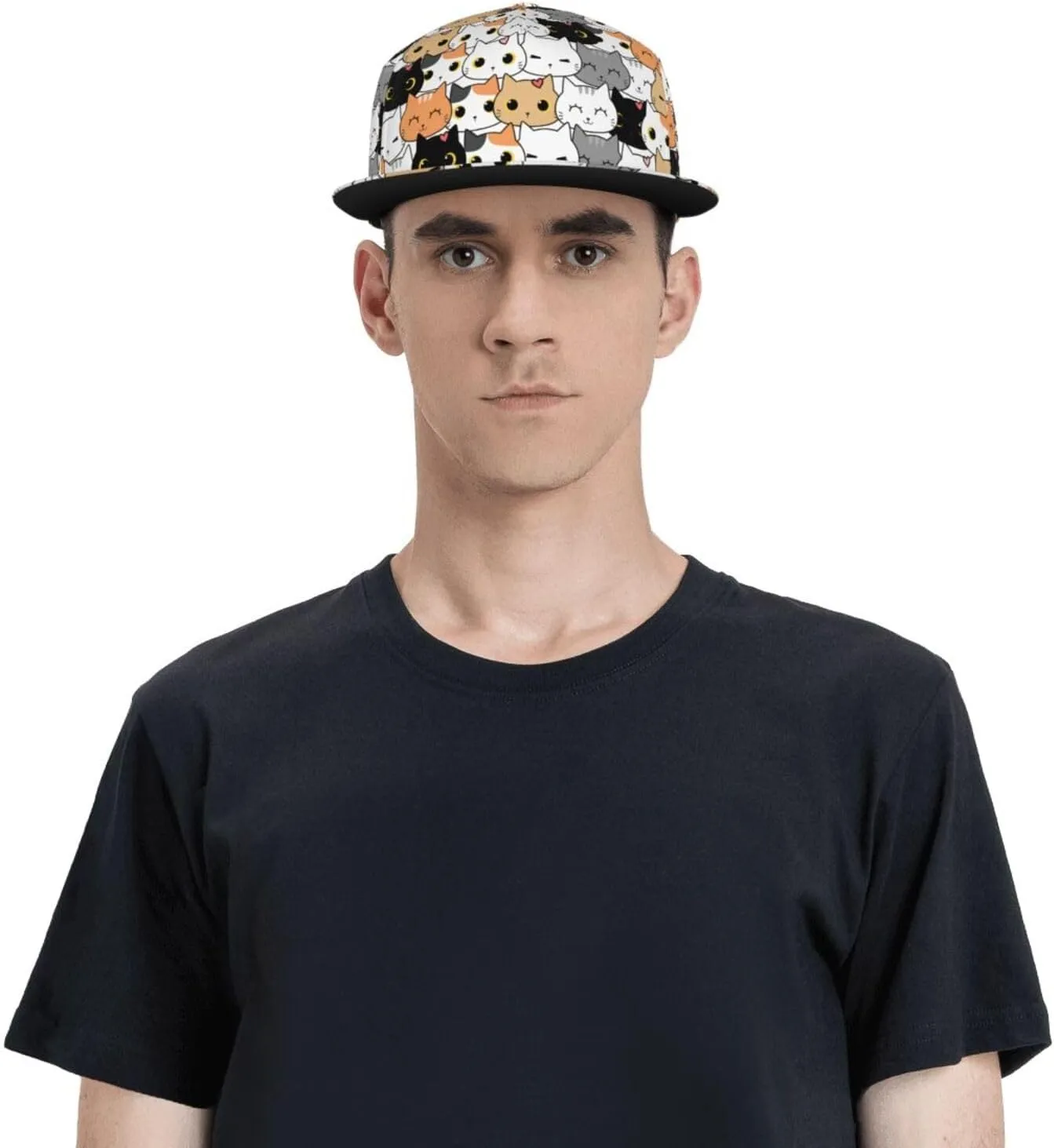 Snapback Hat for Men Women Funny Cat Baseball Cap Adjustable Dad Hat Fashion Hip Hop Style Flat Bill Hats Trucker Hat