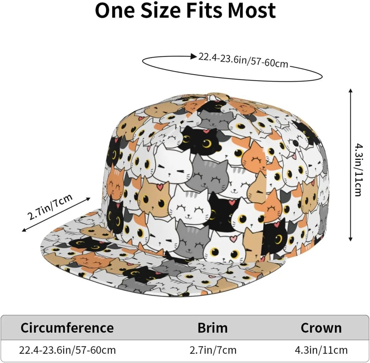 Snapback Hat for Men Women Funny Cat Baseball Cap Adjustable Dad Hat Fashion Hip Hop Style Flat Bill Hats Trucker Hat